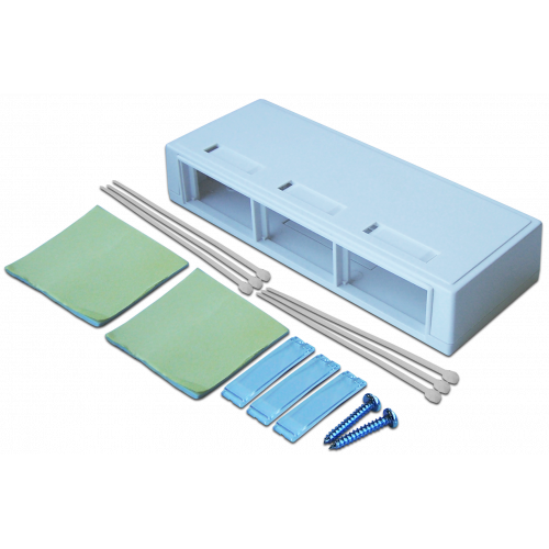 Wall mounting box for three modular inserts, white